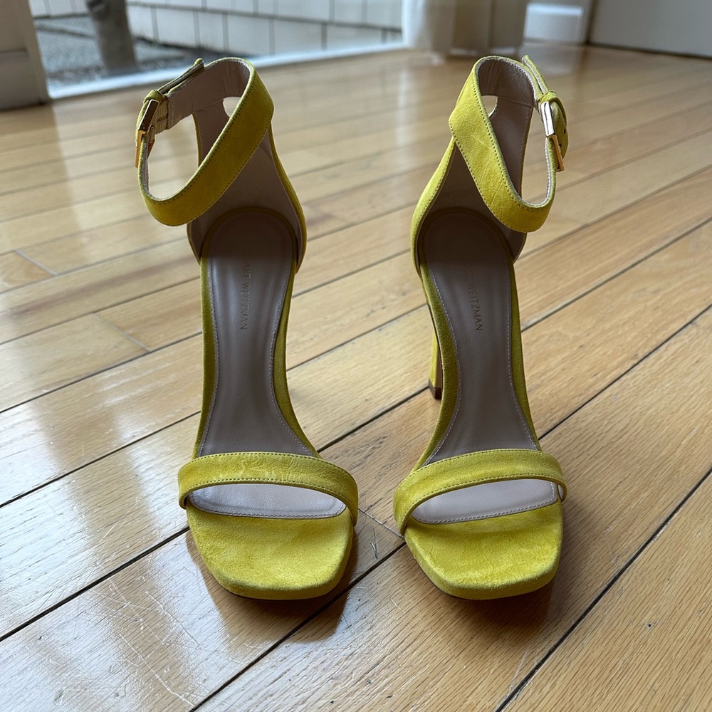 Stuart Weitzman Suede 100 square Nudist Heels